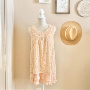 Mystree Blush Peach Lace Pleated Trim Mini Dress or Tunic